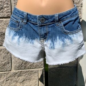 White/blue tie dyed denim shorts